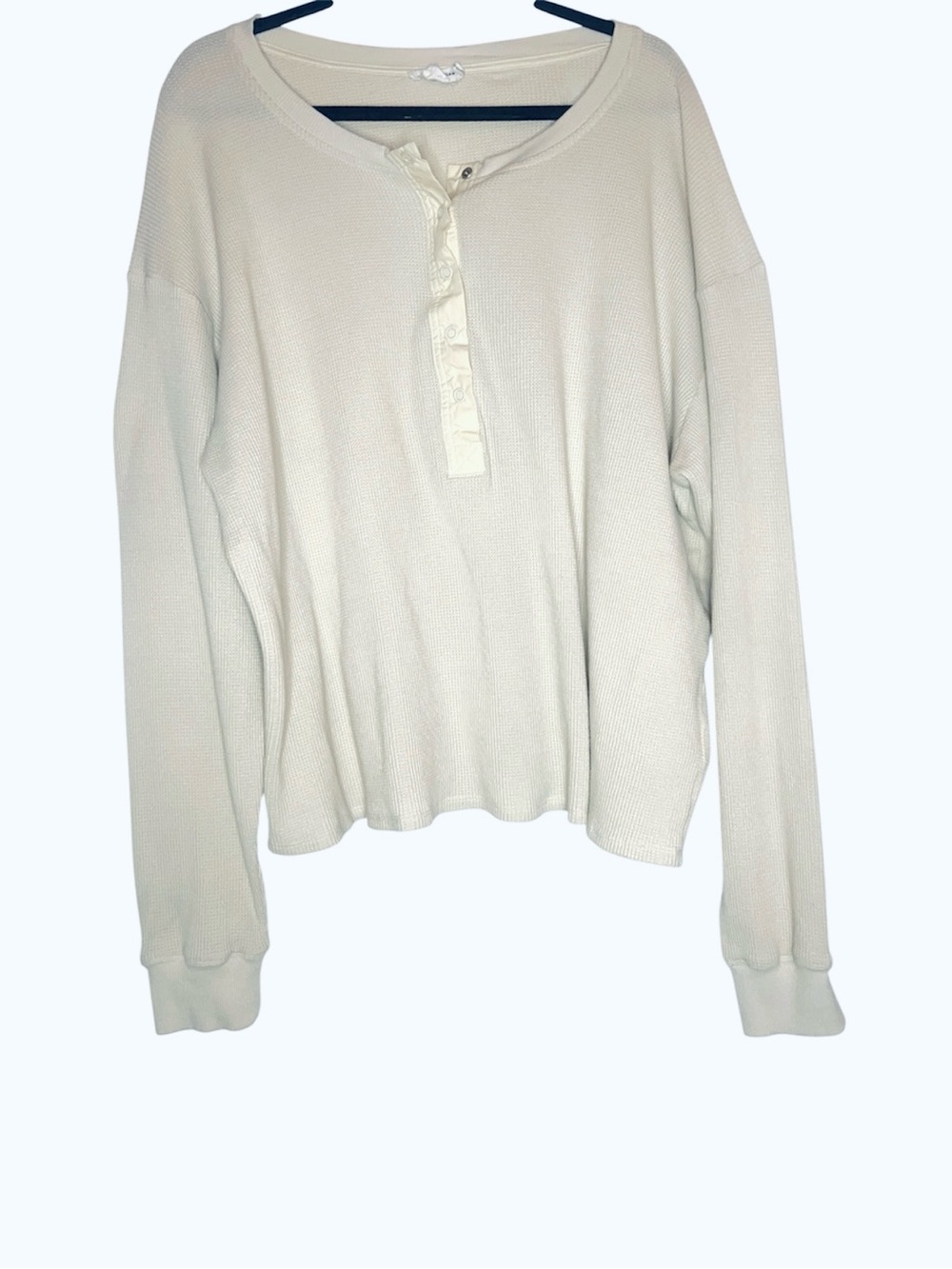 Good American Women’s/Unisex Cream Waffle Henley Long-Sleeve Top Size XL